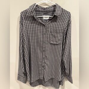 American Eagle Outfitters Gray Plaid Button Up Oversized Fit Small‎